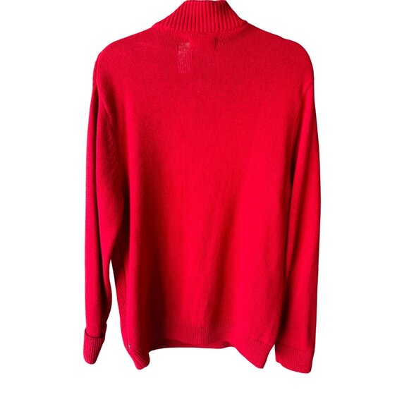 Chaps Red Fisherman Cable Knit Sweater 3 button M 100% Cotton Long Sleeve Preppy - Picture 2 of 10